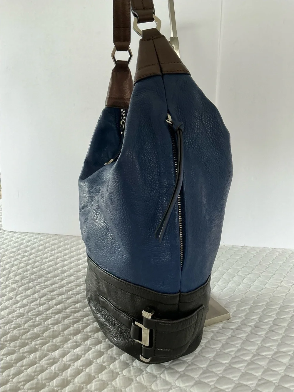 b. makowsky Blue, Black, Brown Pebble Leather Hobo Shoulder Bag